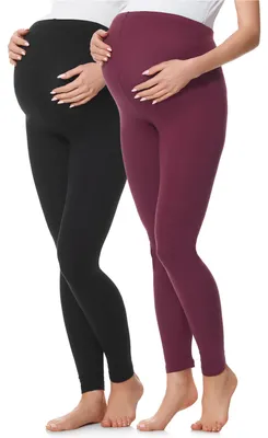 Produktbild von Be Mammy Damen 2er Pack Lange Umstandsleggings aus Baumwolle BE20-230 (Schwarz/Weinrot, 3XL)