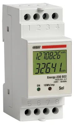 Energiemessgerät, Einphasen, LCD, DIN-Schiene, 22,5 A, weiß