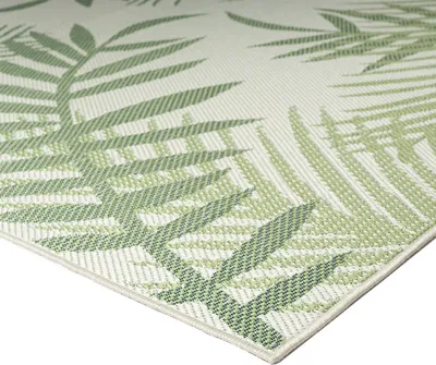 Produktbild von Teppich Flachgewebe für Terrasse Balkon Küche In- und Outdoor Palmenmotiv Grün Schwarz, Farbe:Grün, Maße:Ø 160 cm Rund