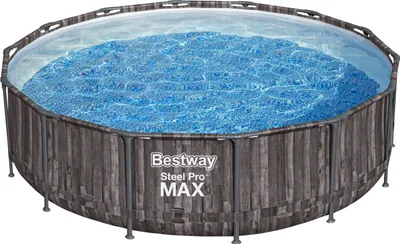Produktbild von Bestway® Steel Pro MAX™ Frame Pool Komplett-Set mit Filterpumpe Ø 427 x 107 cm, Holz-Optik (Mooreiche), rund