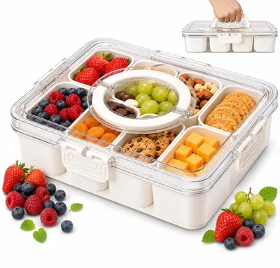 Snackbox mit 8 Fächern, Kunststoff, mit Deckel und Tragegriff