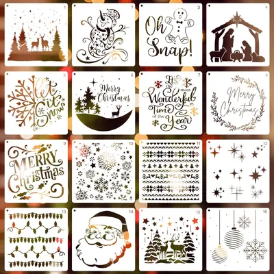 Image de Lot de 16 pochoirs réutilisables sur le thème de Noël pour des décorations créatives