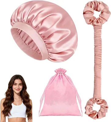 Produktbild von Lockenband für Locken über Nacht mit Schlafhaube und Aufbewahrungstasche, hitzefreies Lockenband mit Haargummi für Reisen und Alltag, für mittellanges und langes Haar