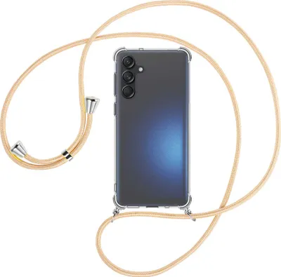 Produktbild von Handykette Backcover-Schutzhülle mit Band (Metall silberfarben) für Samsung Galaxy M55 5G - Goldkordel