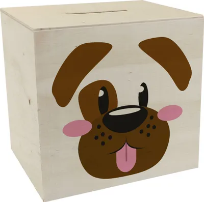Produktbild von Spardose aus Holz mit niedlichem Hunde-Gesicht - für kleine Kinder
