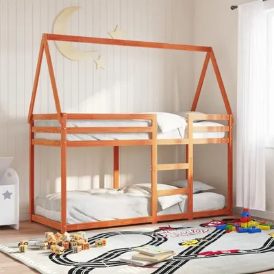 Produktbild von Eleganter Etagenbett - HOMMIE - Einzelbett - Moderne design - mit Dach Wachsbraun 90x190 cm Massivholz Kiefer GermanyMöbel 53968 - Klassische Betten