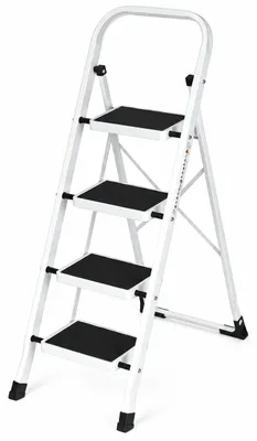 Produktbild von Klapptrittleiter aus Stahl, 4 Stufen, bis 150 kg, Weiß, KI-generiertes Bild