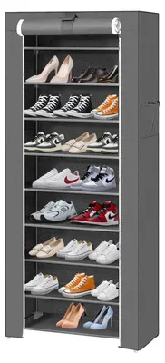 Immagine prodotto di Scaffale per scarpe - Scarpiera con coperchio - 10 ripiani - Per 27 paia - Struttura in metallo, ABS - 60×30 cm - Grigio