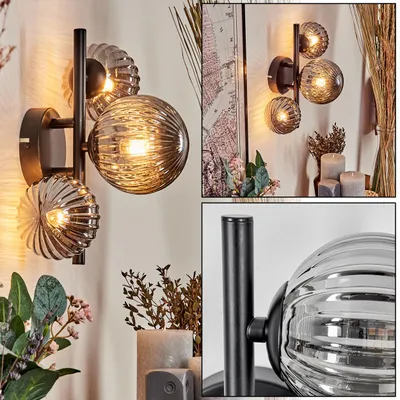 Produktbild von Isorella Wandlampe aus Metall/Glas in Schwarz/Rauchfarben
