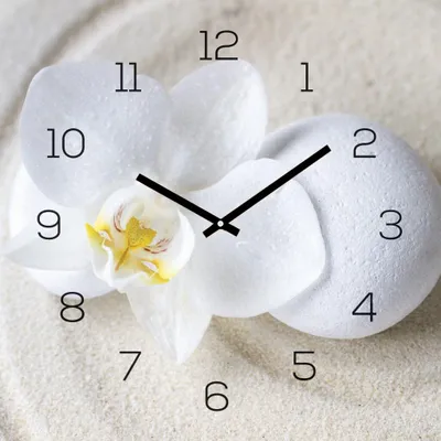 Produktbild von Wanduhr Glas 30x30cm Uhr Glasbild Orchidee Weiß Sand Stein Wellness Wanddeko