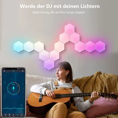 Obrázok produktu pre LED svetelné panely Hexa Bluetooth RGBIC hudobná synchronizácia šesťuholník nástenné svetlo ovládanie aplikácie pre osvetlenie párty hry DIY dekorácie, sada 6