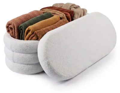 Zdjęcie produktu dla Ławka Relaxdays, materiał pluszowy, schowek, tapicerowana, przedpokój, sypialnia, wymiary (szer. x dł. x wys.): 42 x 110 x 45 cm, skrzynia do siedzenia z tkaniny bouclé, biała