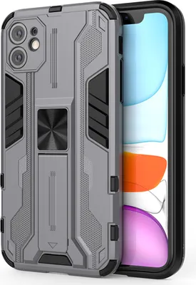 Produktbild von iPhone 11 Hülle, Dual Layer PC TPU Bumper Stoßfest Ständer Schutzhülle für iPhone 11 Grau