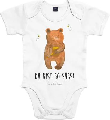 Produktbild von Mr. & Mrs. Panda Strampler Bär Honig 12. - 18. Monat - Heather Grey - Geschenk, Partner, babykleidung body, Teddy, Baby, Freund, overall, Liebe, Babybody, Kurzarmbody