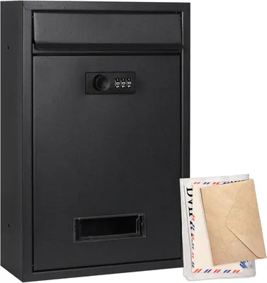 Produktbild von Wandbriefkasten 32 x 21,7 x 8,4 cm, Stahl, schwarz, Zahlenschloss, für Außenbereich