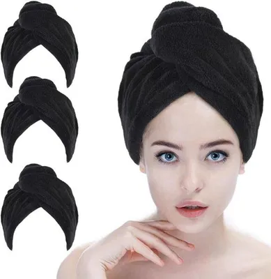 Produktbild von Famanu Mikrofaser-Haarturban-Set, schnelltrocknend und leicht, ideal für lockiges Haar – Schwarz
