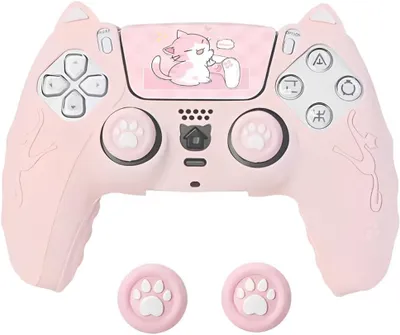 Produktbild von Daumengriffe – Kompatibel mit PlayStation 5 – Hülle – Controller – Rosa Katzenpfote – Grifffolien – Set – Rutschfeste Silikonhülle – Schutzhülle