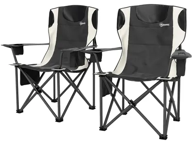 Produktbild von Outsunny 2er Set Faltstuhl faltbar Campingstuhl mit Armlehnen Getränkehalter