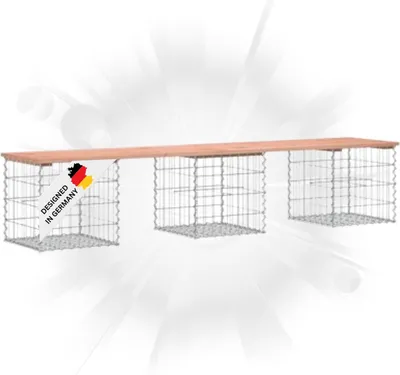 Produktbild von DELUKE® Gartenbank Gabionen BIKS aus Stahl | 203x44x42cm Massivholz Douglasie | Gabionenbank Gartentisch aus Gabionen Steinkorb Gabionengitter Ziergabione Drahtkorb befüllbar