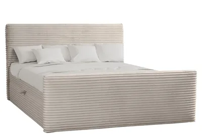 Produktbild von Kaiser Möbel Boxspringbett mit bettkasten und topper 200x200 TRENTO stoff Plüsch Cord Ecru H3-Bonell