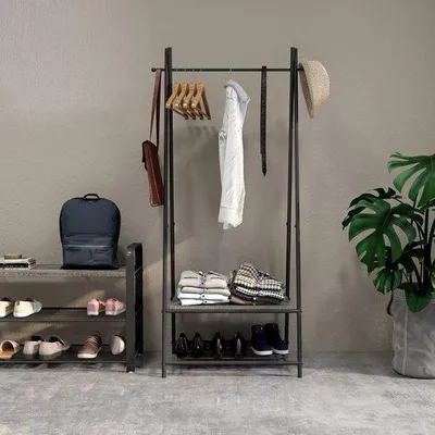 Produktbild von Famanu Schuhregal mit Garderobe - Freistehender Garderobenständer mit Schuhablage 64 cm x 41 cm x 162 cm