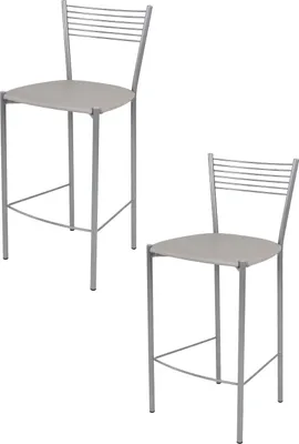 Produktbild von t m c s Tommychairs - 2er Set moderne Barhocker ELEGANCE für Küche und Esszimmer, robustes Gestell aus lackiertem Stahl, Farbe Aluminium, gepolsterte Sitzfläche mit Kunstleder im Farbton Hellgrau bezogen