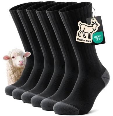 Produktbild von Wandersocken Merino Dicke Thermosocken Herren Damen 3 Paar 39-42 Schwarz Gepolstert Anti-Blasen