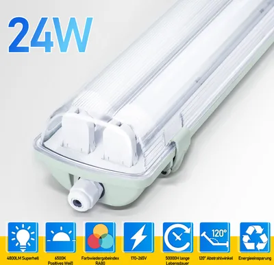 Produktbild von Faziango 20X LED Feuchtraumleuchte Badlampe  Keller Wannenleuchte Tube Lamp 150cm 2 x 24W T8 Röhre Kaltweiß 6500K IP65