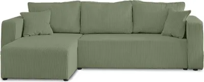 Image de Best Mobilier Topaze - canapé d'angle réversible - 4 places - convertible avec coffre - en velours côtelé , Vert sauge