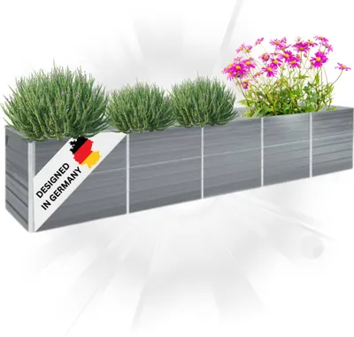 Produktbild von DELUKE® Hochbeet für Garten OSKAR Grau | 400x80x45cm | Verzinkter Stahl | Wetterfest | Gartenbeet Kräuterbeet Blumenbeet Beet hoch Frühbeet für Garten Gemüsebeet