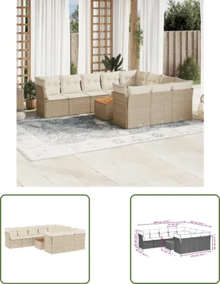 Produktbild von The Living Store 11-tlg. Garten-Sofagarnitur mit Kissen Beige Poly Rattan