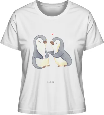 Produktbild von Mr. & Mrs. Panda Oberteil Damen Pinguine trösten Größe L - Weiß - Geschenk, Valentinstag, Shirt Mit Spruch, Freund, Basic T-Shirt, Print, Hochzeitstag, Freundin, für