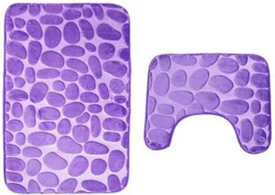 Produktbild von 2-teiliges Bad & Sockel Badezimmermatte Mikrofaser Polyester Schnelltrocknende Toilette Rutschfeste Gummi-Rückseite Lila