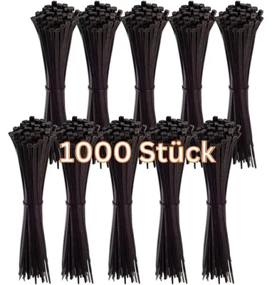 Produktbild von Kabelbinder Schwarz 370 mm x 4,8 mm 1000 Stück UV Beständig 22,2 kg Zugfestigkeit