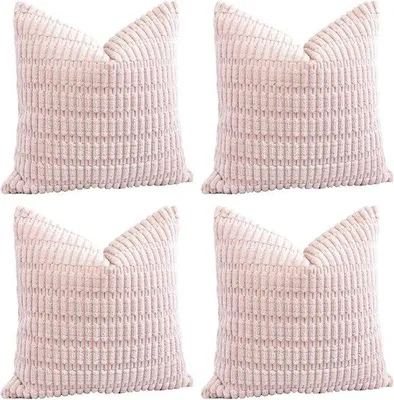 Produktbild von Kissenbezüge Corduroy 4er Set (45x45 cm) – weiche dekorative Kissenhüllen – rosa – für Sofa/Schlafzimmer
