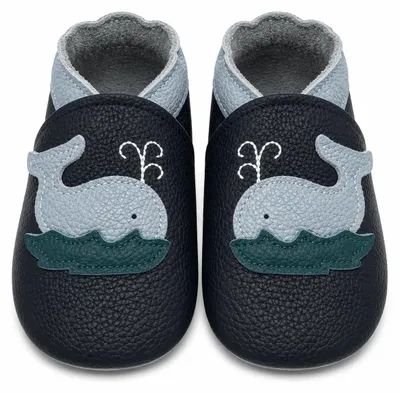 Produktbild von SAYOYO Baby Krabbelschuhe Leder rutschfest 6-12 Monate 19/20 Schwarz Wal