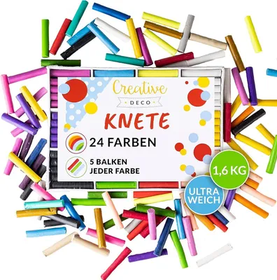 Produktbild von Creative Deco Knete Plastilin für Kinder | 24 Farben | 1600g | Trocknet Nie | Das Beste Pädagogische, Kreative Geschenk Spielzeug | Gluten Frei | Sicher und Ungiftig