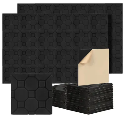 Produktbild von Ikodm 48 Stück Akustikschaumstoff Akustikschaum Matten 30 x 30 x 2.5cm Schalldämmmatten zur effektiven Schaumstoff Fliesen Würfelprofil Schwarz