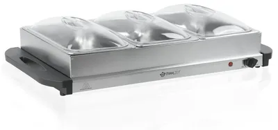 Obrázek produktu pro Bufetový ohřívač Mahlzeit 2v1, 300 W, 220-240 V, nerezový ohřívač jídla s 3 nádobami o objemu 2,5 litru