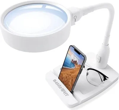 Produktbild von 8x Standlupe mit Licht und Standleuchte mit Lupe - Lupenleuchte LED mit Standardsockel Schreibtischlupenleuchte mit Ständer Tischlupe mit Beleuchtung für freihändiges Arbeiten