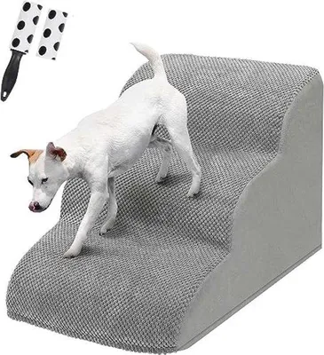 Image de Escalier pour petits chiens et chats - 3 marches, antidérapant, housse lavable, éliminateur de poils, 40 cm de haut
