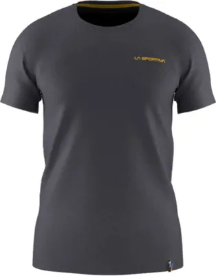 Dawn Wall T-Shirt von La Sportiva in Dunkelgrau; kurzärmlig; mit gelbem Logo.