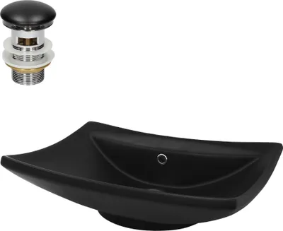 Obrázek produktu pro LuxeBath umyvadlo Umyvadlo na desku Square, 61x45,5x18,5 cm, černá matná, z keramiky, včetně odtokové soupravy s přepadem