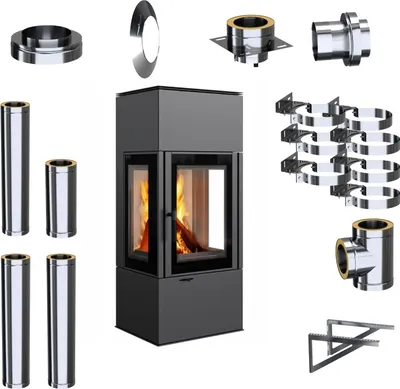 Produktbild von Freistehender Kaminofen KRATKI THOR VIEW 8kW Ø150 Externes Kaminset mit Türfeder