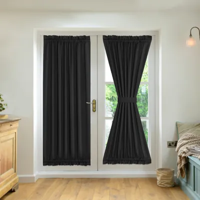 Obrázek produktu pro sada 2 závěsů na francouzské dveře 63x182cm tepelně izolovaný neprůhledný skleněný závěs na dveře Okenní závěs se zavazováním na zádech