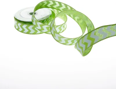 Produktbild von Dekoband Zickzack - Grün-Weiß - 25mm  - 10m - 93158-25-10-60