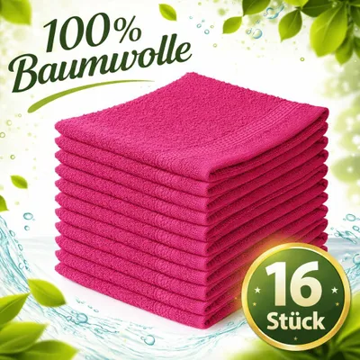 Produktbild von 16 Waschhandschuhe Waschlappen Seiftuch Seiflappen Gesichtstuch Baumwolle Rosa