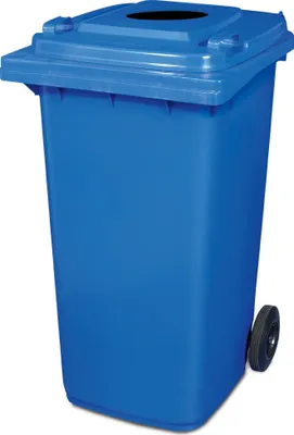Produktbild von 240 Liter Mülltonne mit Einwurfloch, BxTxH 580 x 740 x 1070 mm, Farbe blau