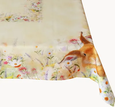 Image de Linge de table avec impression Lapins de Pâques sur prairie Pâques décoration de table 130 x 170 cm