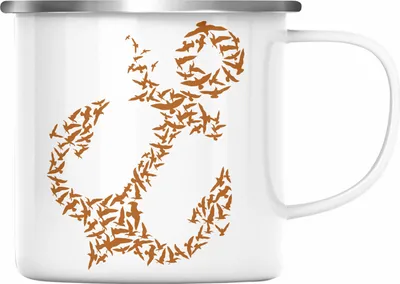 Produktbild von Trendation - Emaille Tasse für Segler Geschenke Männer Emaille Tasse Geschenkideen Zubehör Gadgeds Segeln Lustig Anker Grafik Kapitän (Silber)